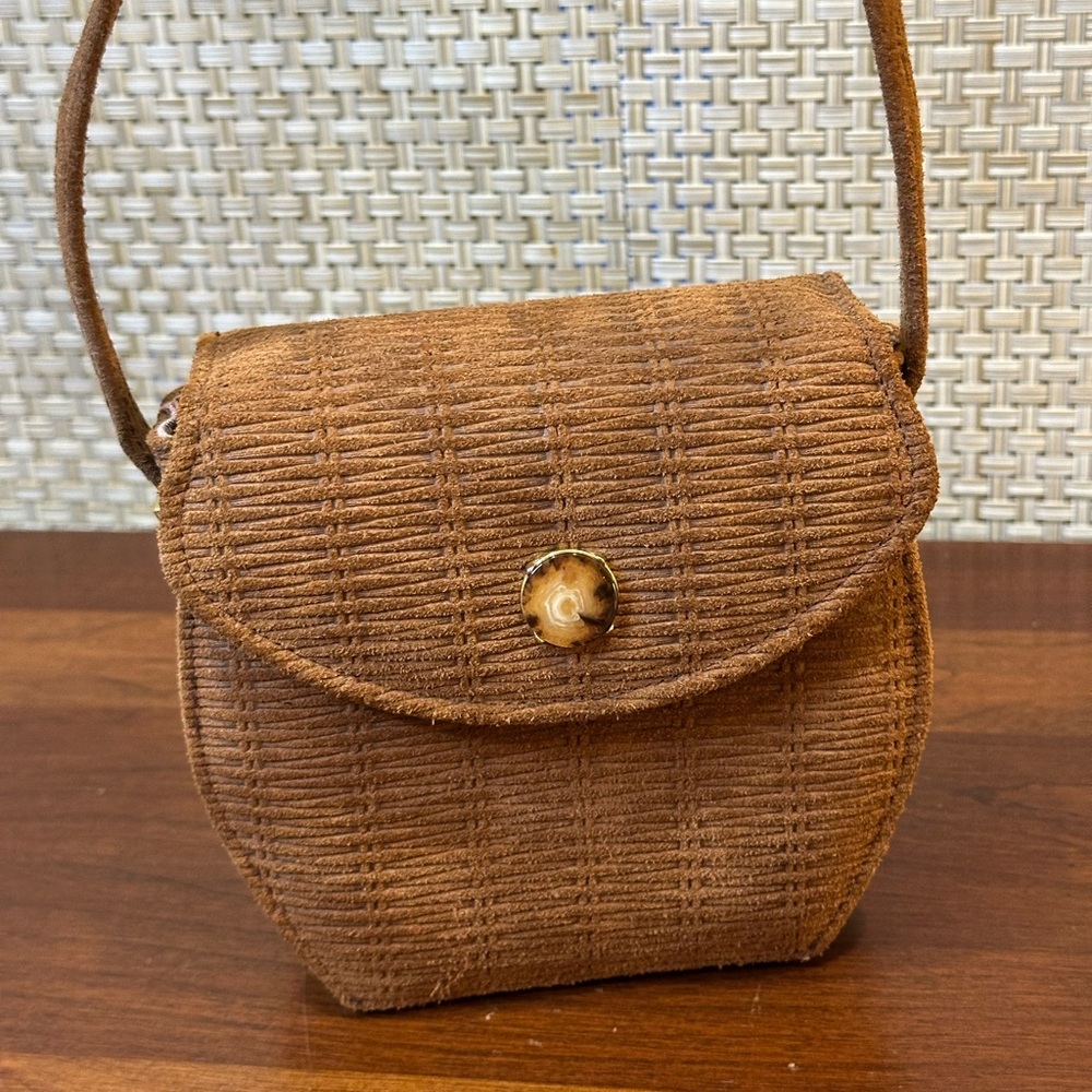 🌟2xHP🌟VTG 1990s Tan Suede MINI Crossbody Bag Michelle Lalonde NYC